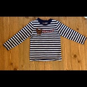 Cat & Jack Boys Size 5 Blue White Striped Dinosaur Long Sleeve Tee